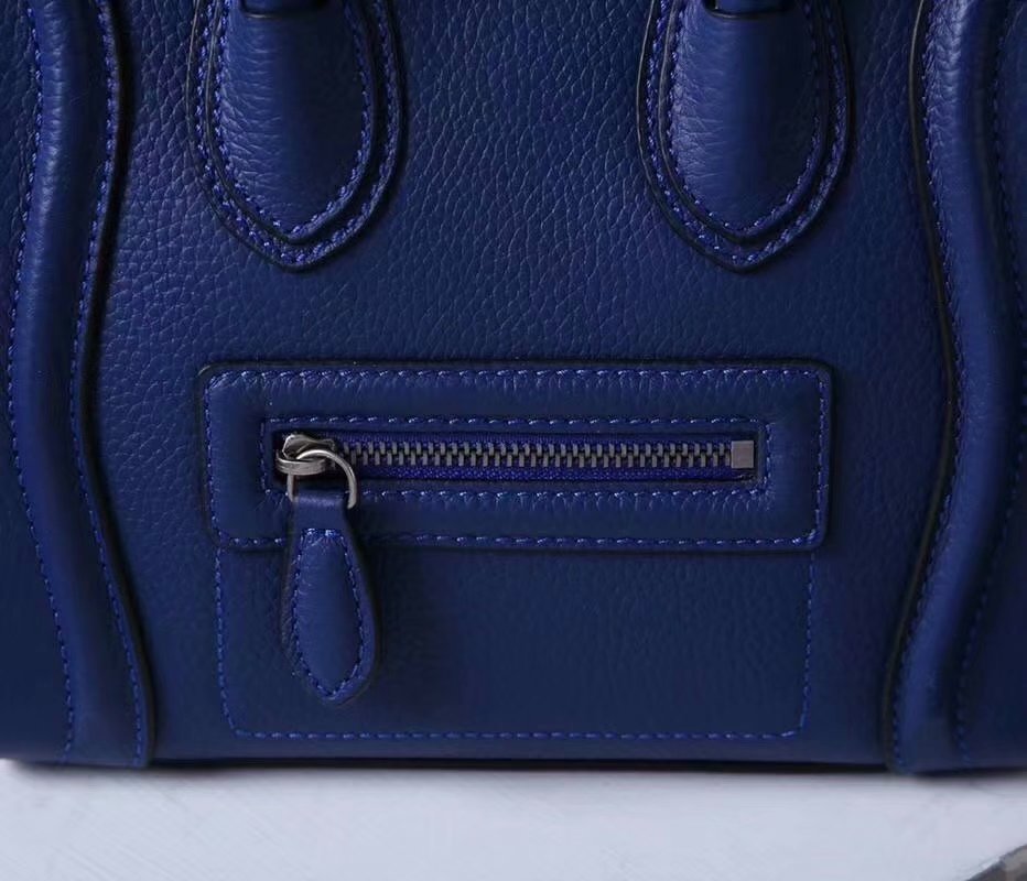 Perfect Replica Celine Nano Luggage Bag in Durmmed Calfskin Blue