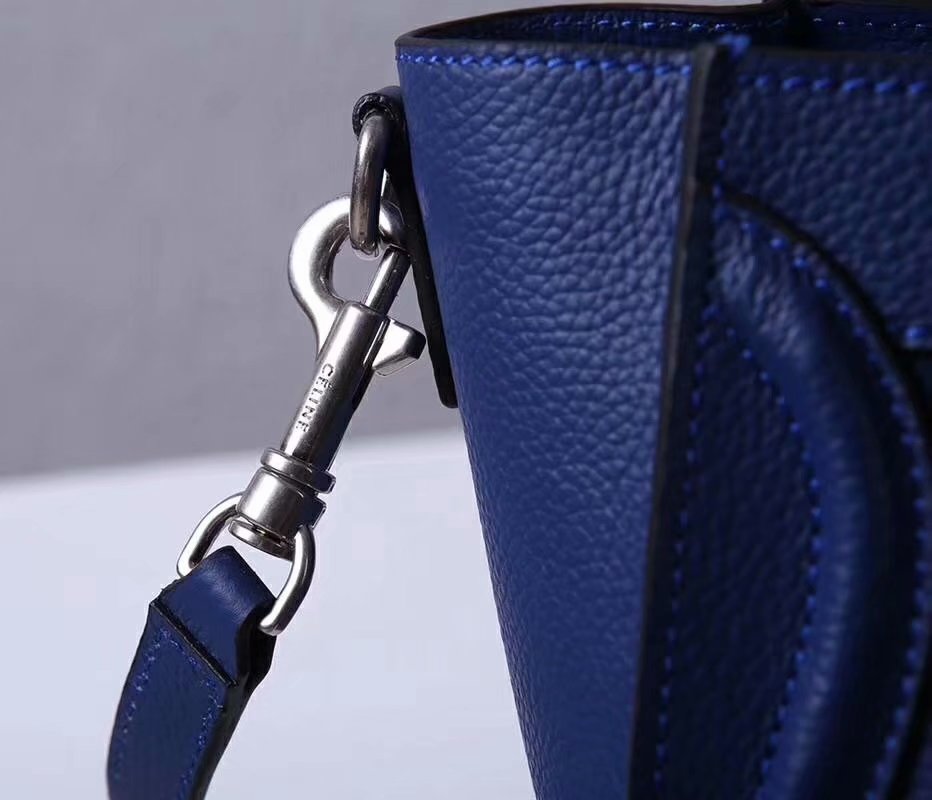 Perfect Replica Celine Nano Luggage Bag in Durmmed Calfskin Blue