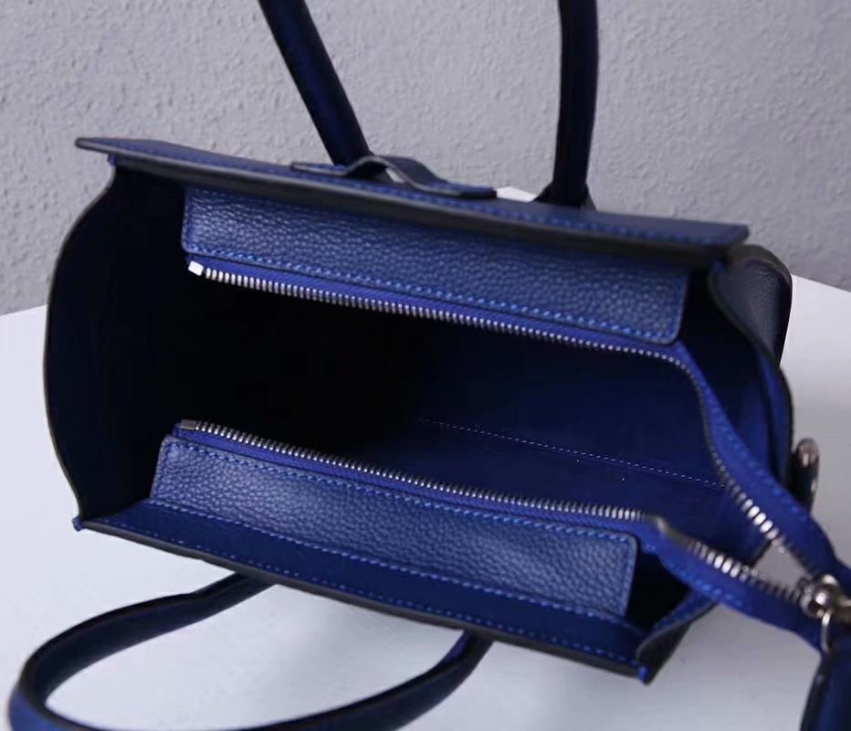 Perfect Replica Celine Nano Luggage Bag in Durmmed Calfskin Blue