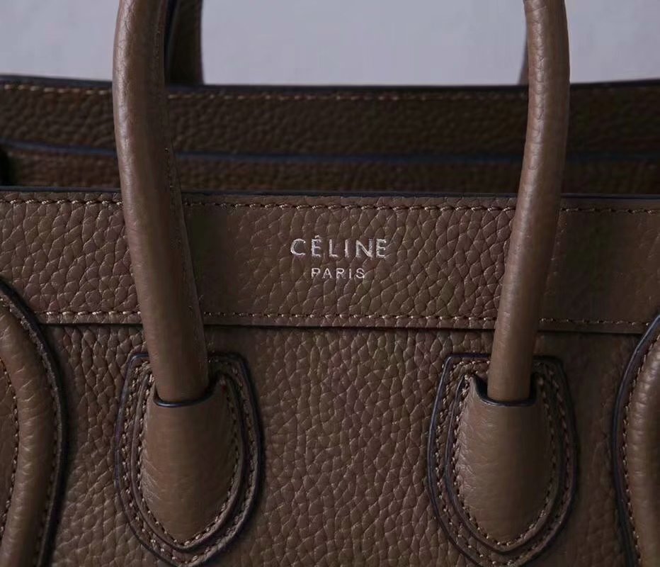 Perfect Replica Celine Nano Luggage Bag in Durmmed Calfskin Dark Coffee