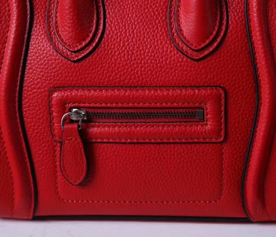 Perfect Replica Celine Nano Luggage Bag in Durmmed Calfskin Red