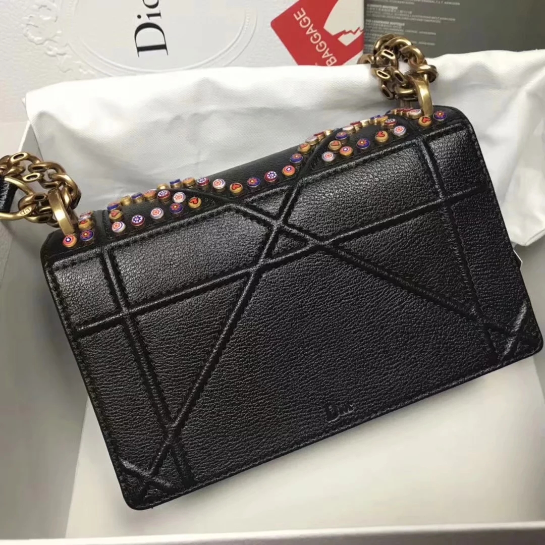 Perfect Replica Dior Small Diorama Bag in Multi Coloured Studded With BlackMetallic Calfskin