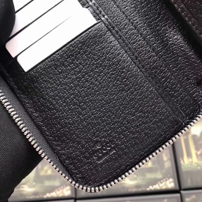 Perfect Replica Gucci 459138 Men Stripe Leather  Zip Around Wallet Black Leather