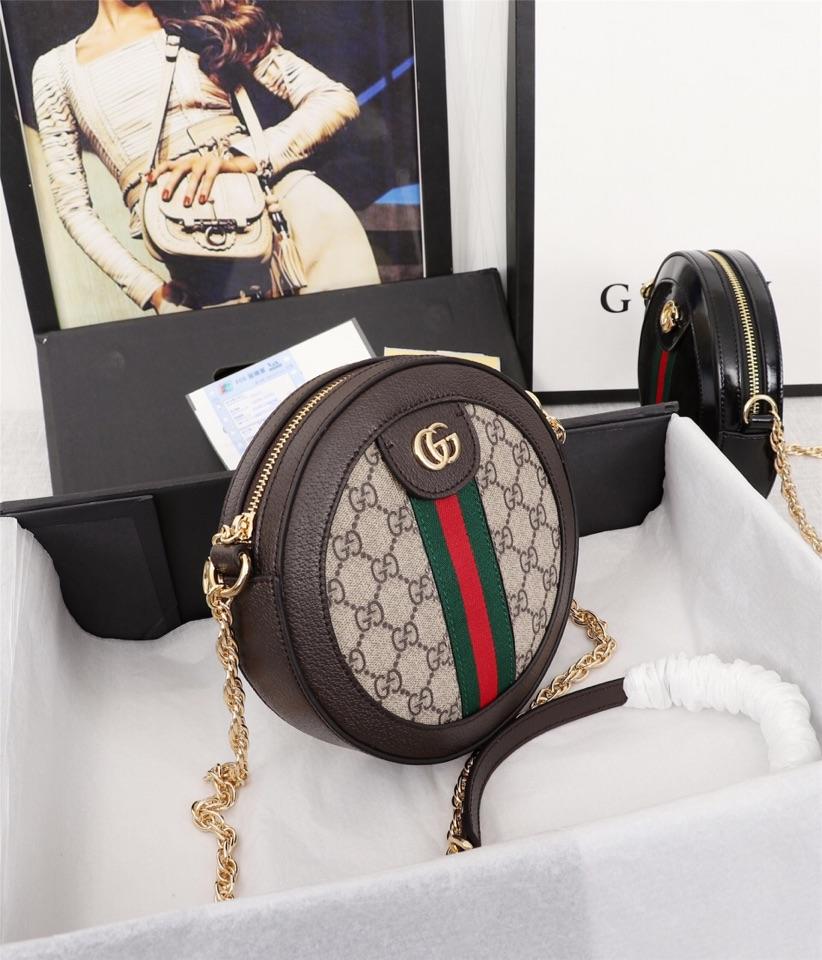 Perfect Replica Gucci 550618 Women Ophidia Mini GG Round Shoulder Bag Coffee