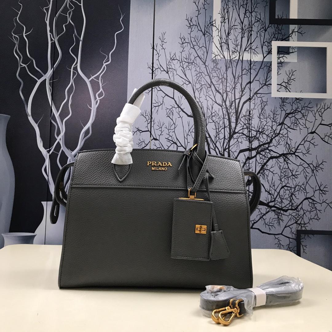 Prada 1BA047 Women Esplanade Leather Bag Grey