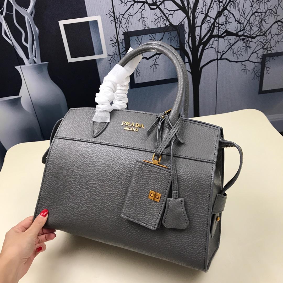 Prada 1BA047 Women Esplanade Leather Bag Grey