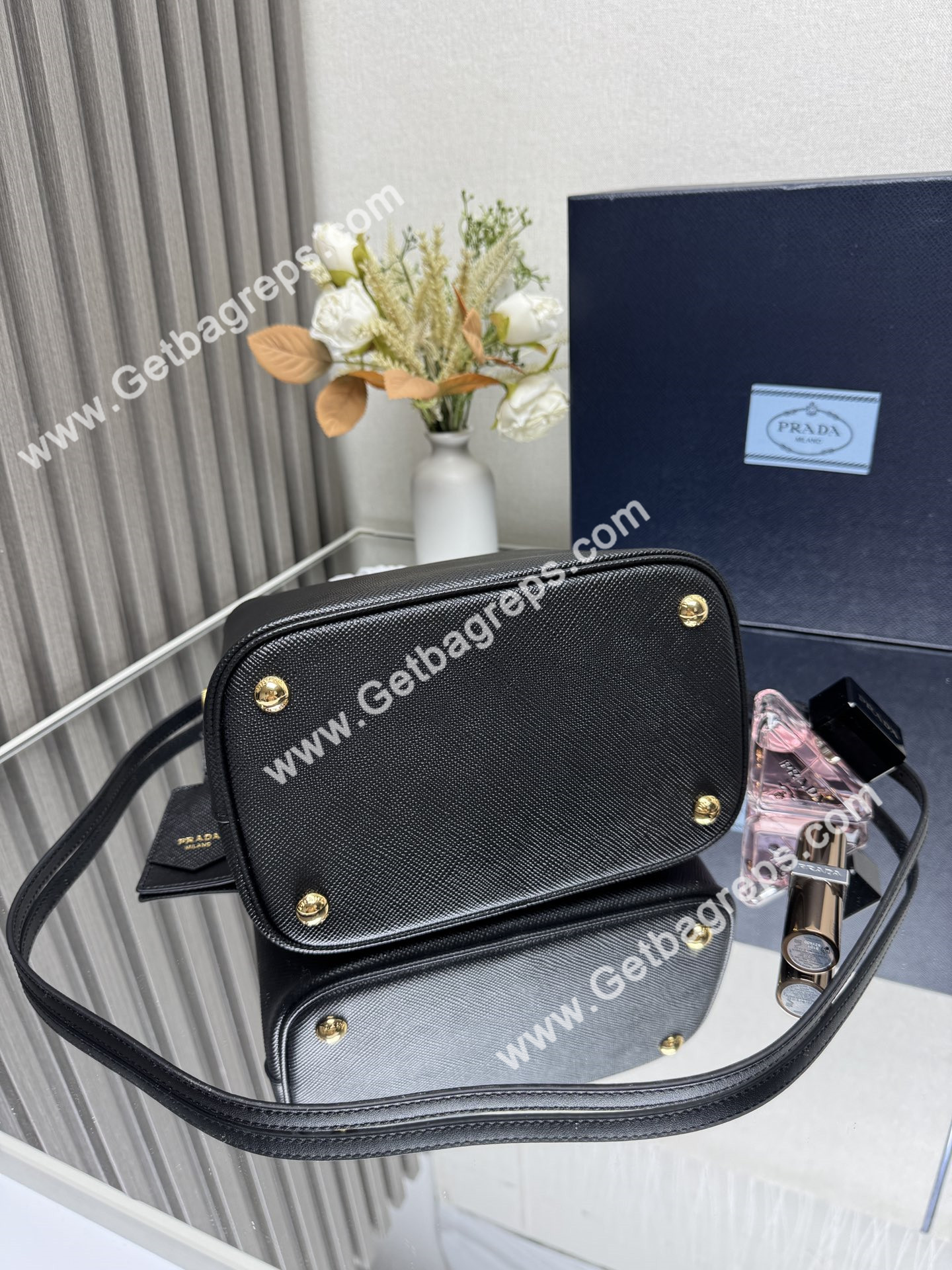 Prada 1BA217 Panier Saffiano Leather Large-Bag Black