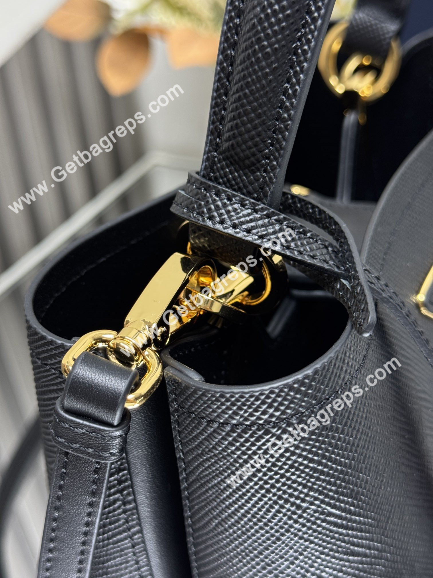 Prada 1BA217 Panier Saffiano Leather Large-Bag Black