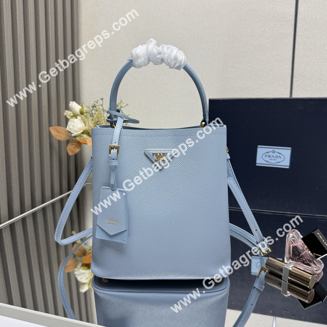 Prada 1BA217 Panier Saffiano Leather Large-Bag Blue
