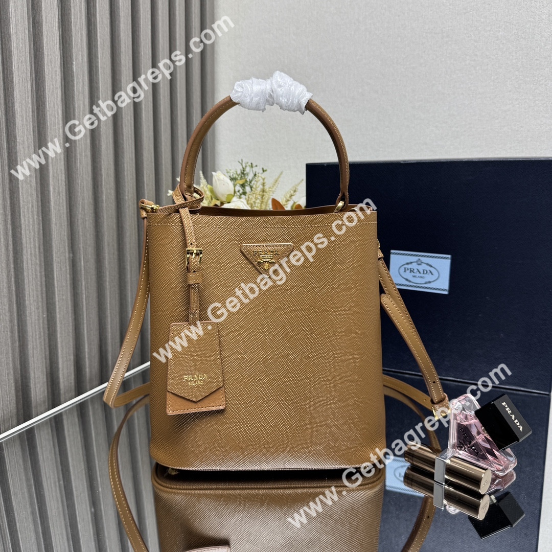 Prada 1BA217 Panier Saffiano Leather Large-Bag Brown