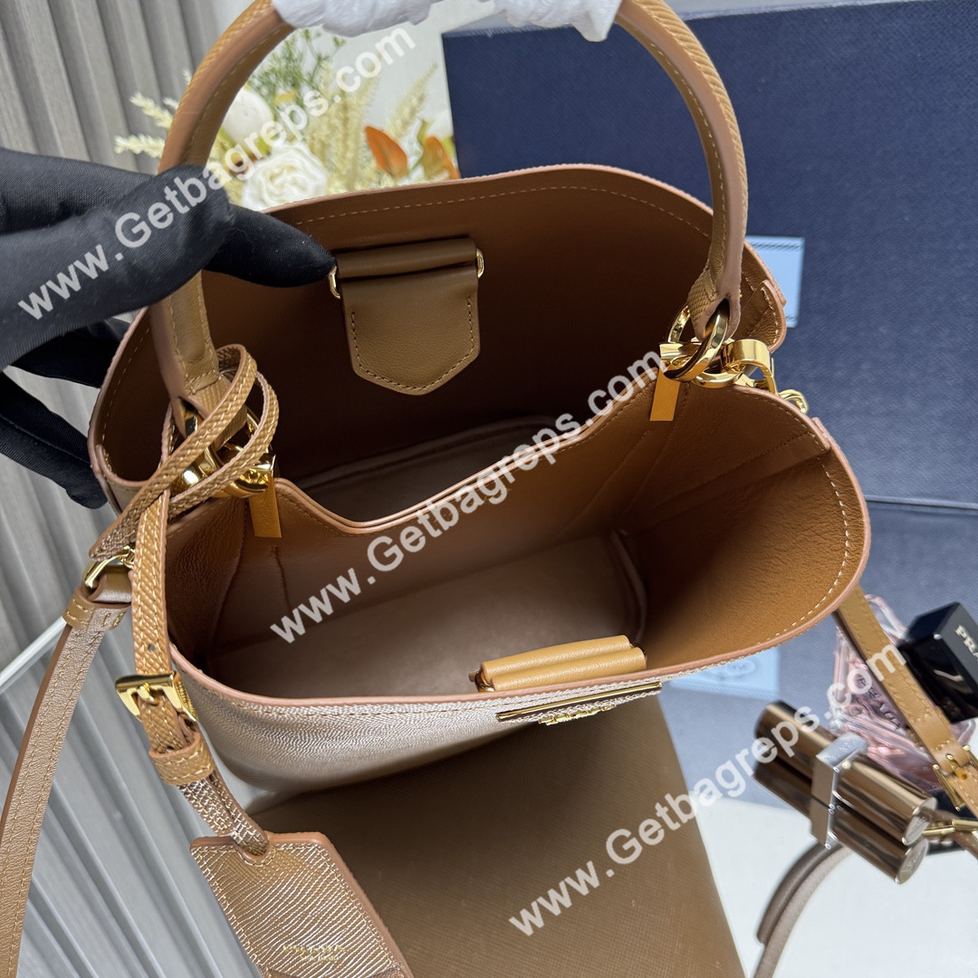 Prada 1BA217 Panier Saffiano Leather Large-Bag Brown