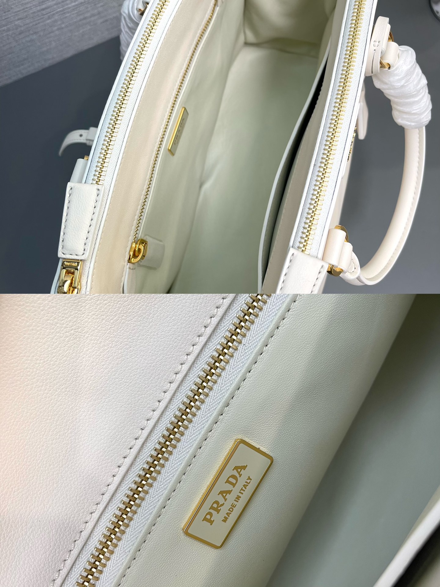 Prada 1BA274 Large Prada Galleria Saffiano Leather Bag White