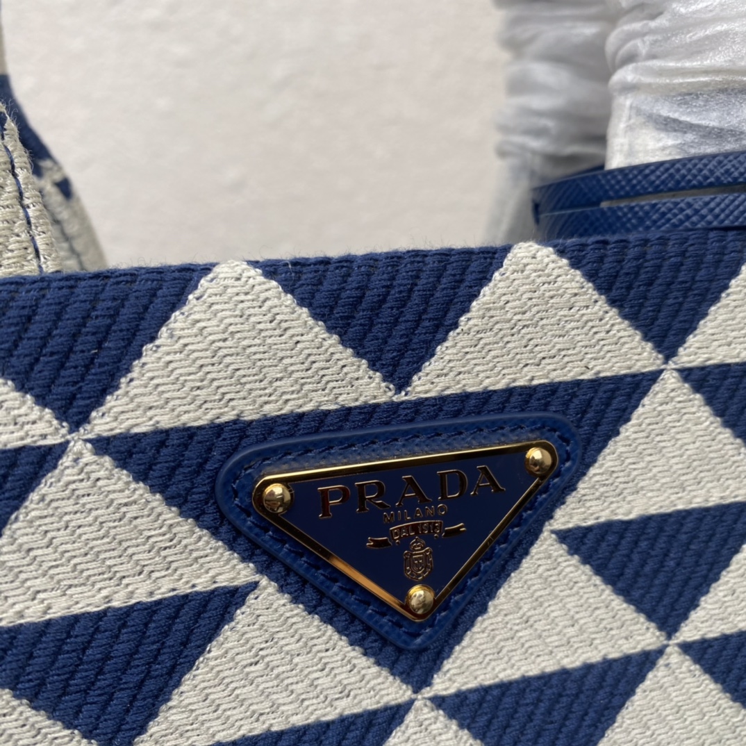 Prada 1BA354 Small Prada Symbole Jacquard Fabric Handbag Blue