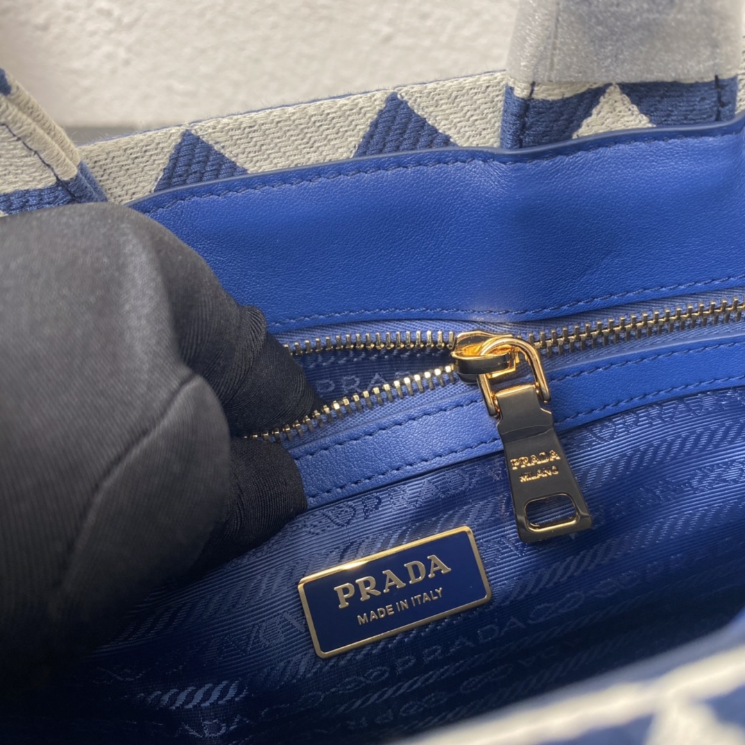 Prada 1BA354 Small Prada Symbole Jacquard Fabric Handbag Blue