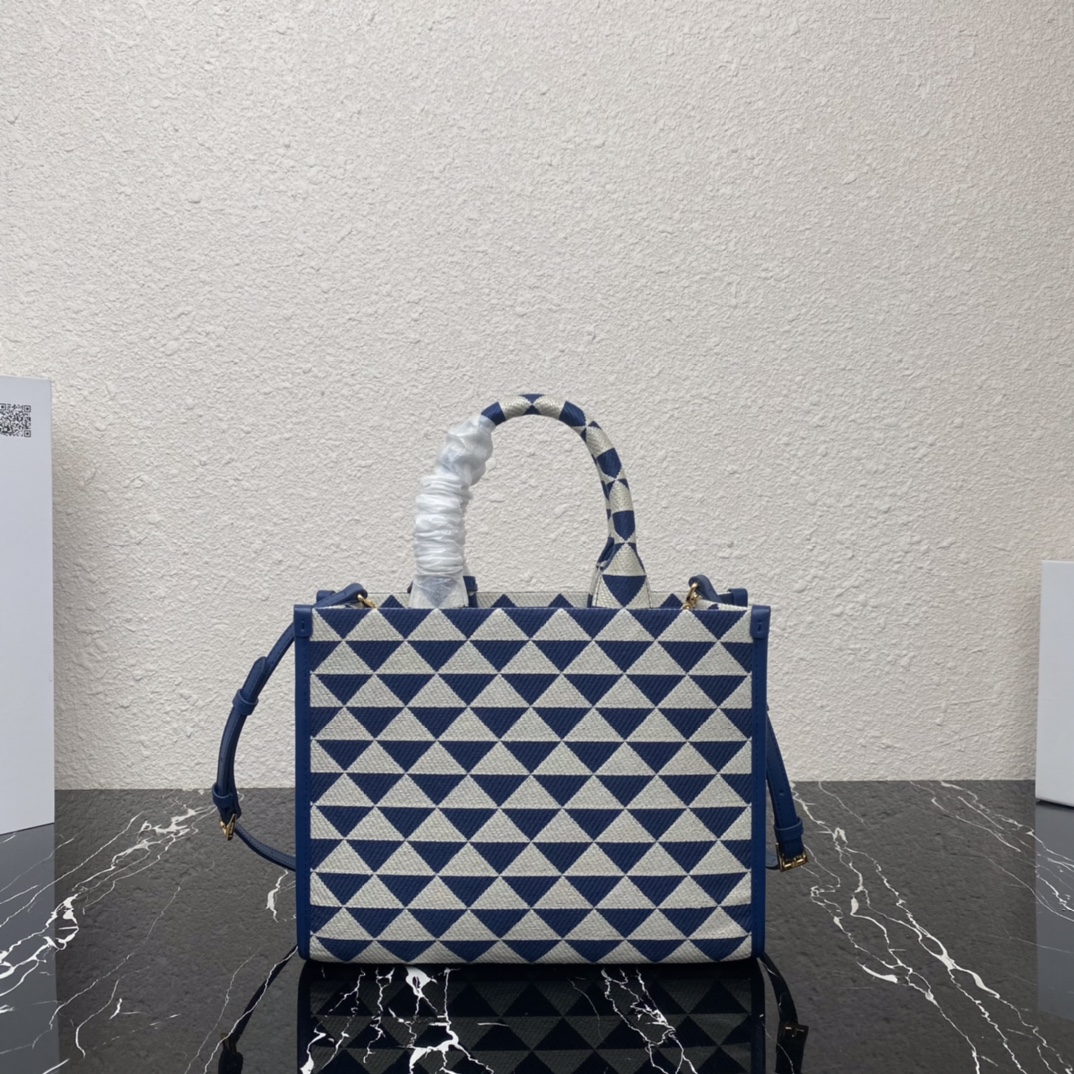 Prada 1BA354 Small Prada Symbole Jacquard Fabric Handbag Blue