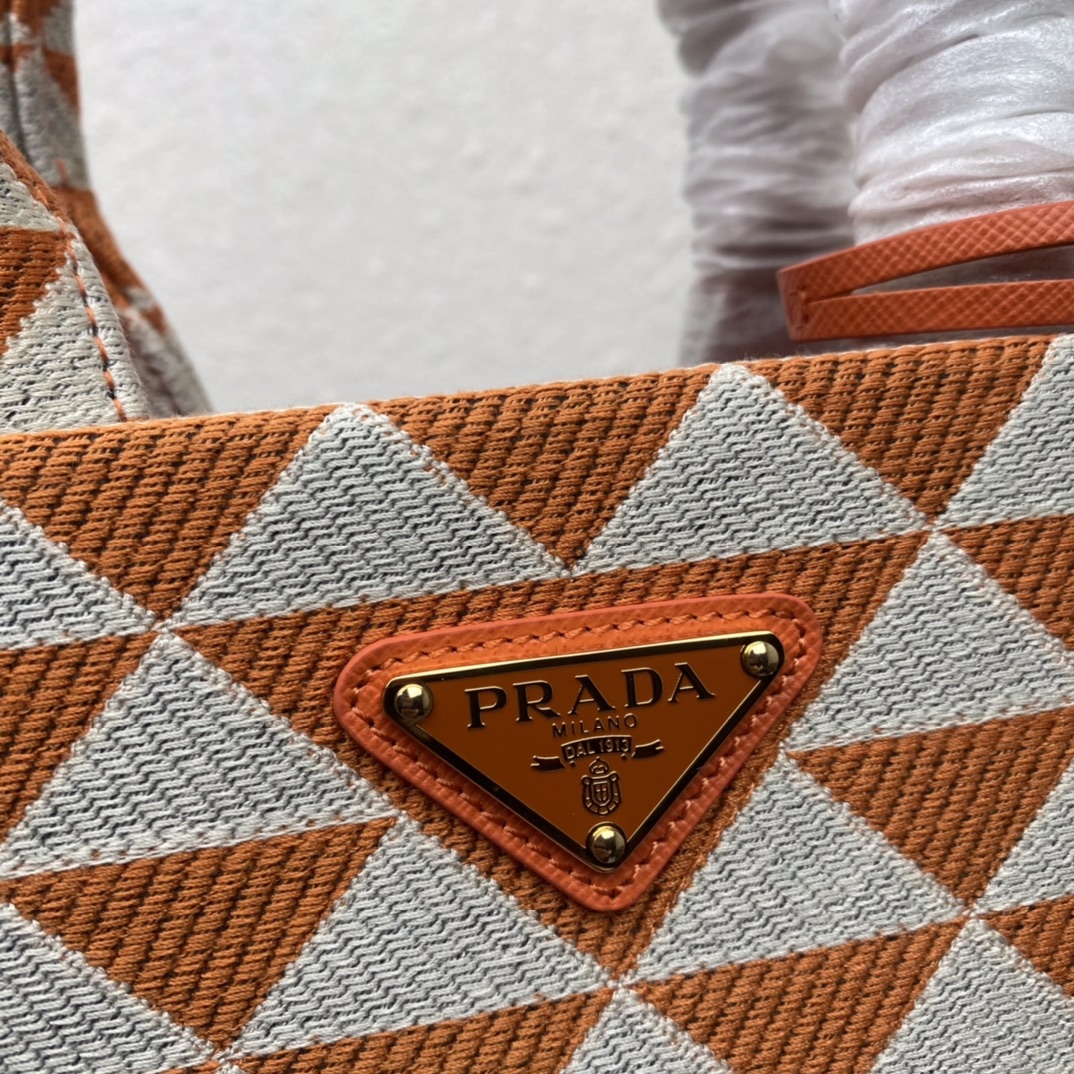 Prada 1BA354 Small Prada Symbole Jacquard Fabric Handbag Orange