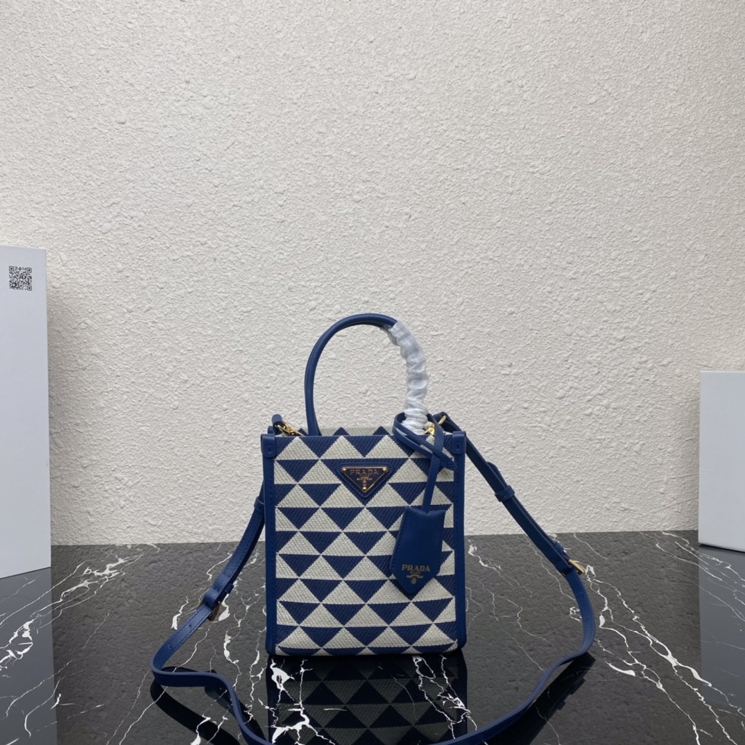 Prada 1BA355 Mini Symbole Jacquard Fabric Handbag Blue