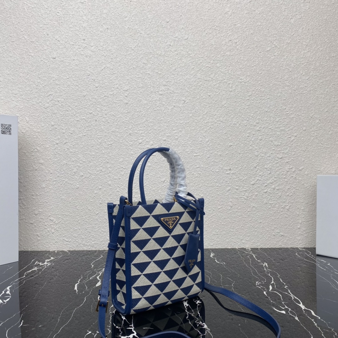 Prada 1BA355 Mini Symbole Jacquard Fabric Handbag Blue