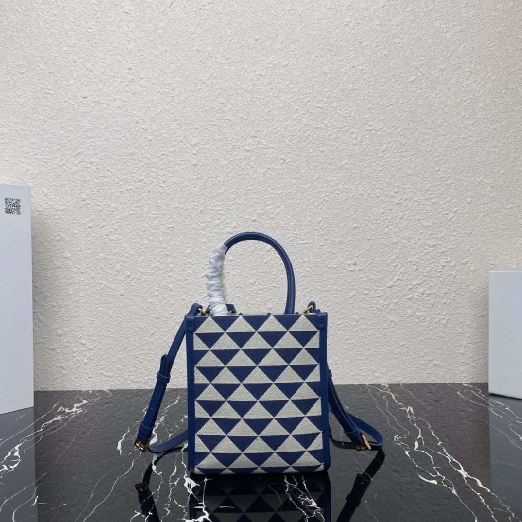 Prada 1BA355 Mini Symbole Jacquard Fabric Handbag Blue