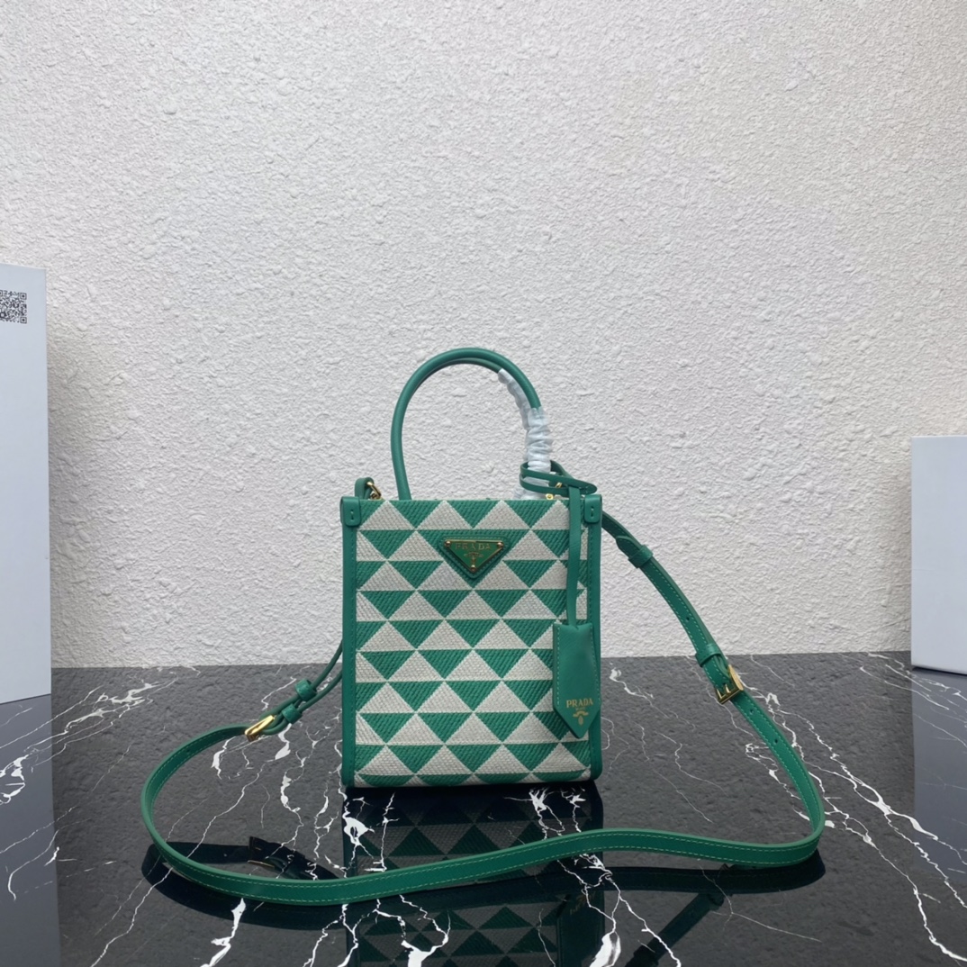 Prada 1BA355 Mini Symbole Jacquard Fabric Handbag Green