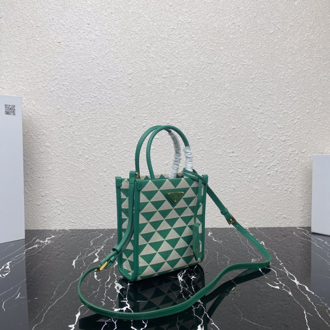 Prada 1BA355 Mini Symbole Jacquard Fabric Handbag Green