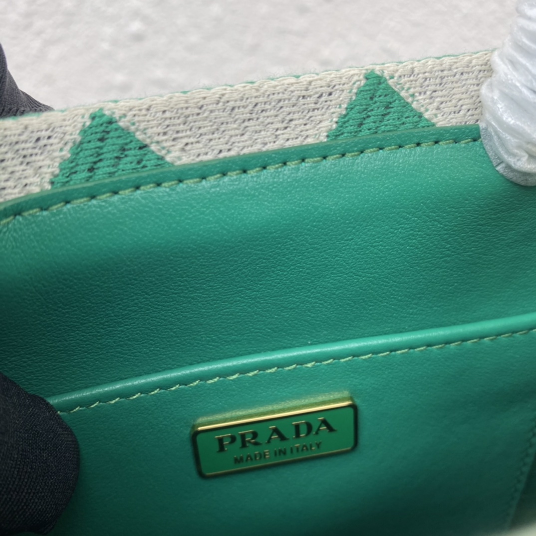 Prada 1BA355 Mini Symbole Jacquard Fabric Handbag Green