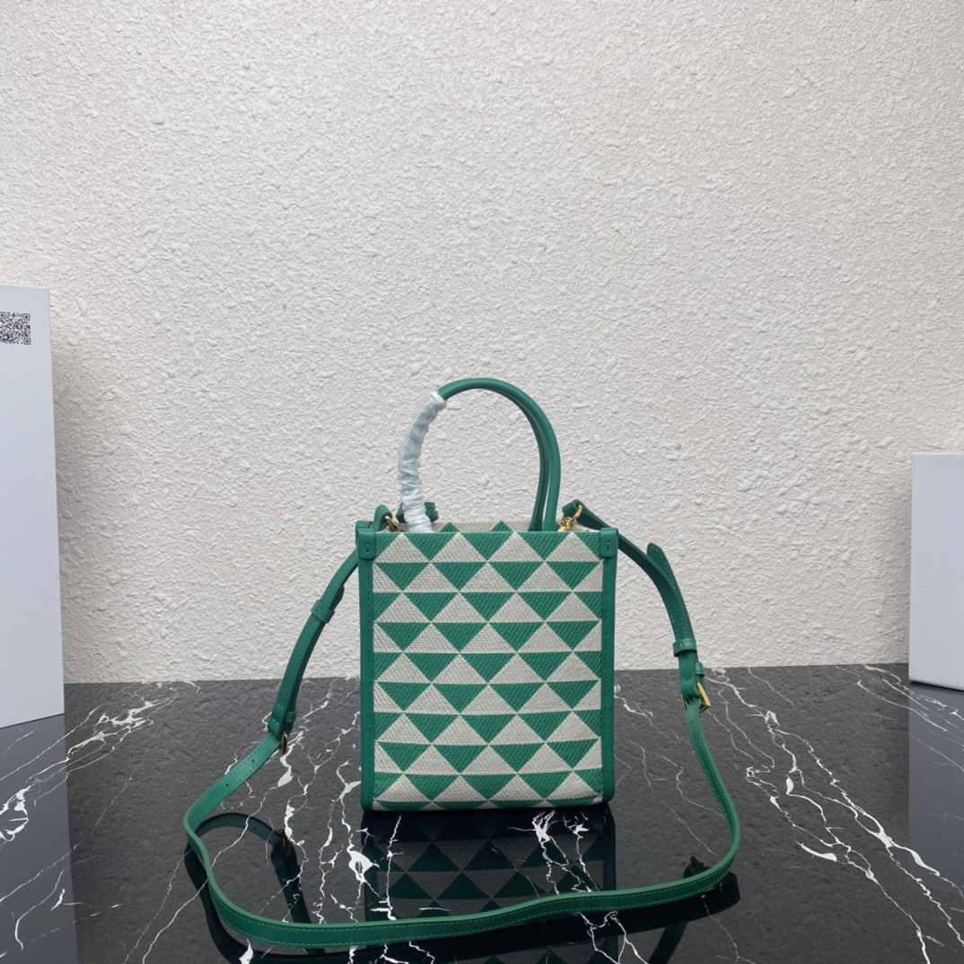 Prada 1BA355 Mini Symbole Jacquard Fabric Handbag Green