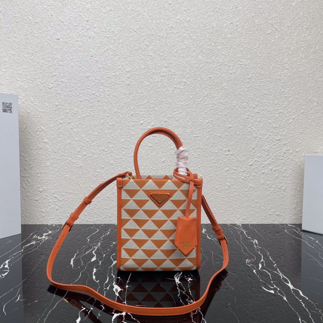 Prada 1BA355 Mini Symbole Jacquard Fabric Handbag Orange