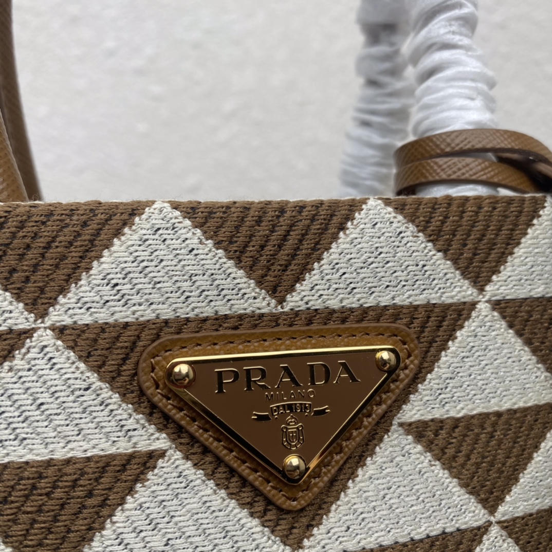 Prada 1BA355 Mini Symbole Jacquard Fabric Handbag Tan