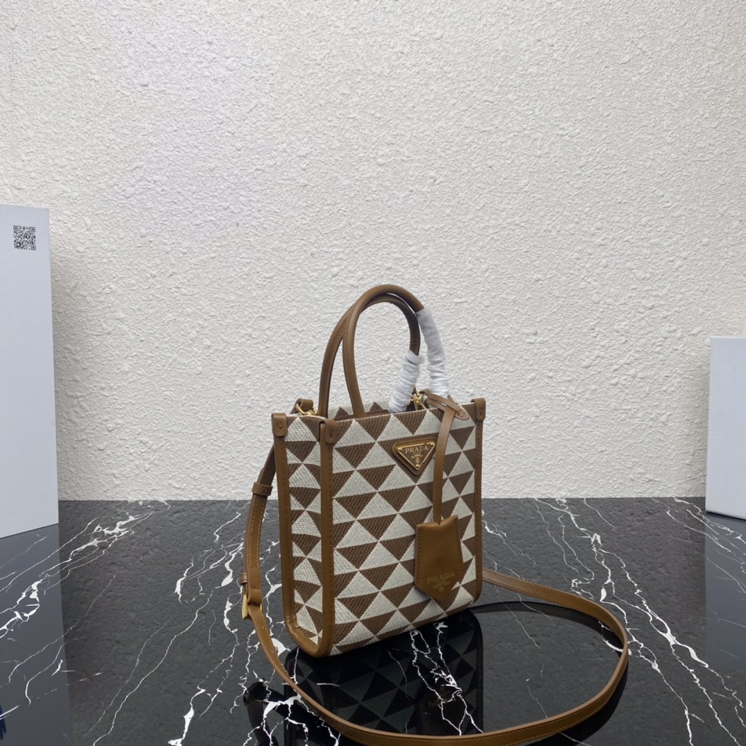 Prada 1BA355 Mini Symbole Jacquard Fabric Handbag Tan