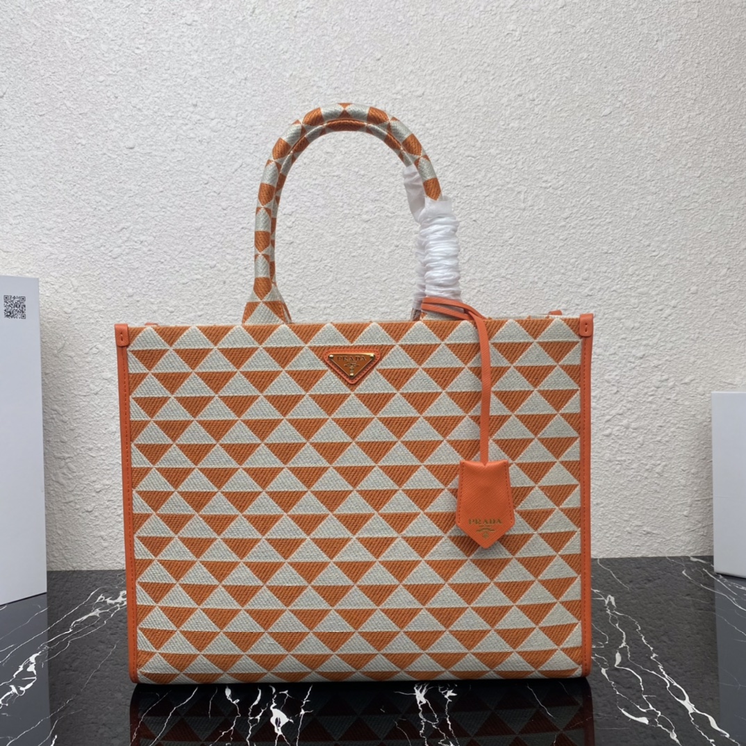 Prada 1BA356 Large Prada Symbole Jacquard Fabric Handbag Orange