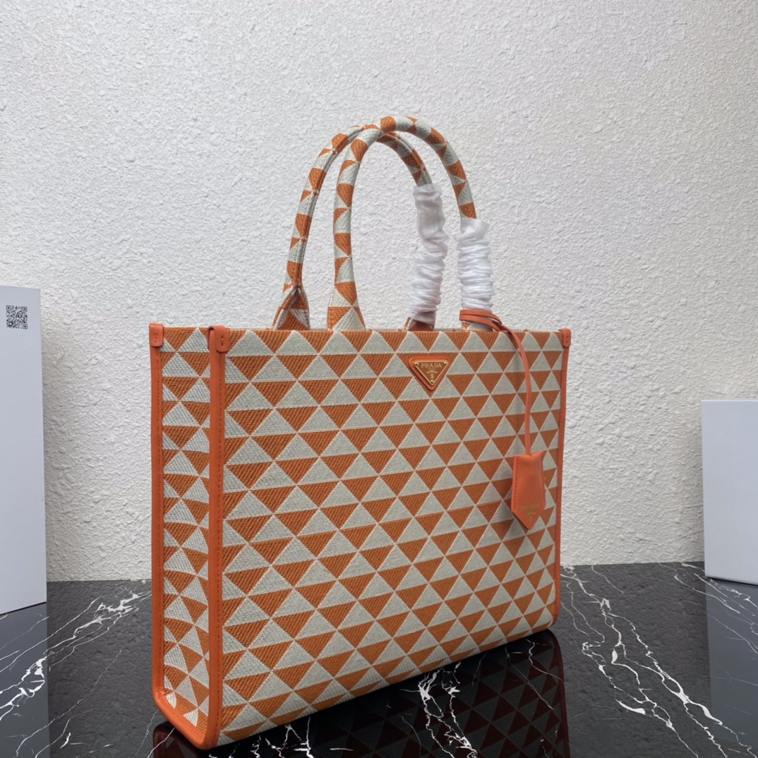 Prada 1BA356 Large Prada Symbole Jacquard Fabric Handbag Orange