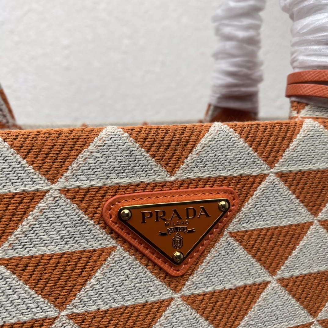 Prada 1BA356 Large Prada Symbole Jacquard Fabric Handbag Orange