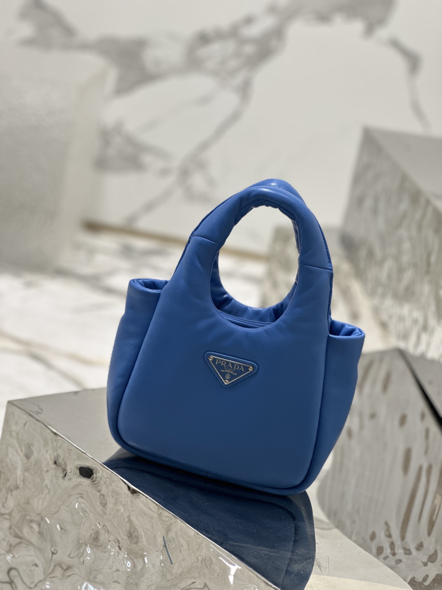 Prada 1BA359 Small Padded Prada Soft Nappa-Leather Bag Blue