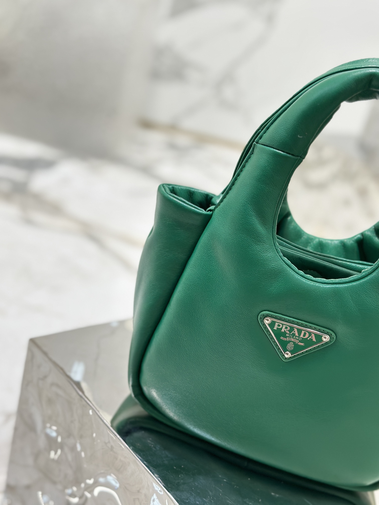 Prada 1BA359 Small Padded Prada Soft Nappa-Leather Bag Green