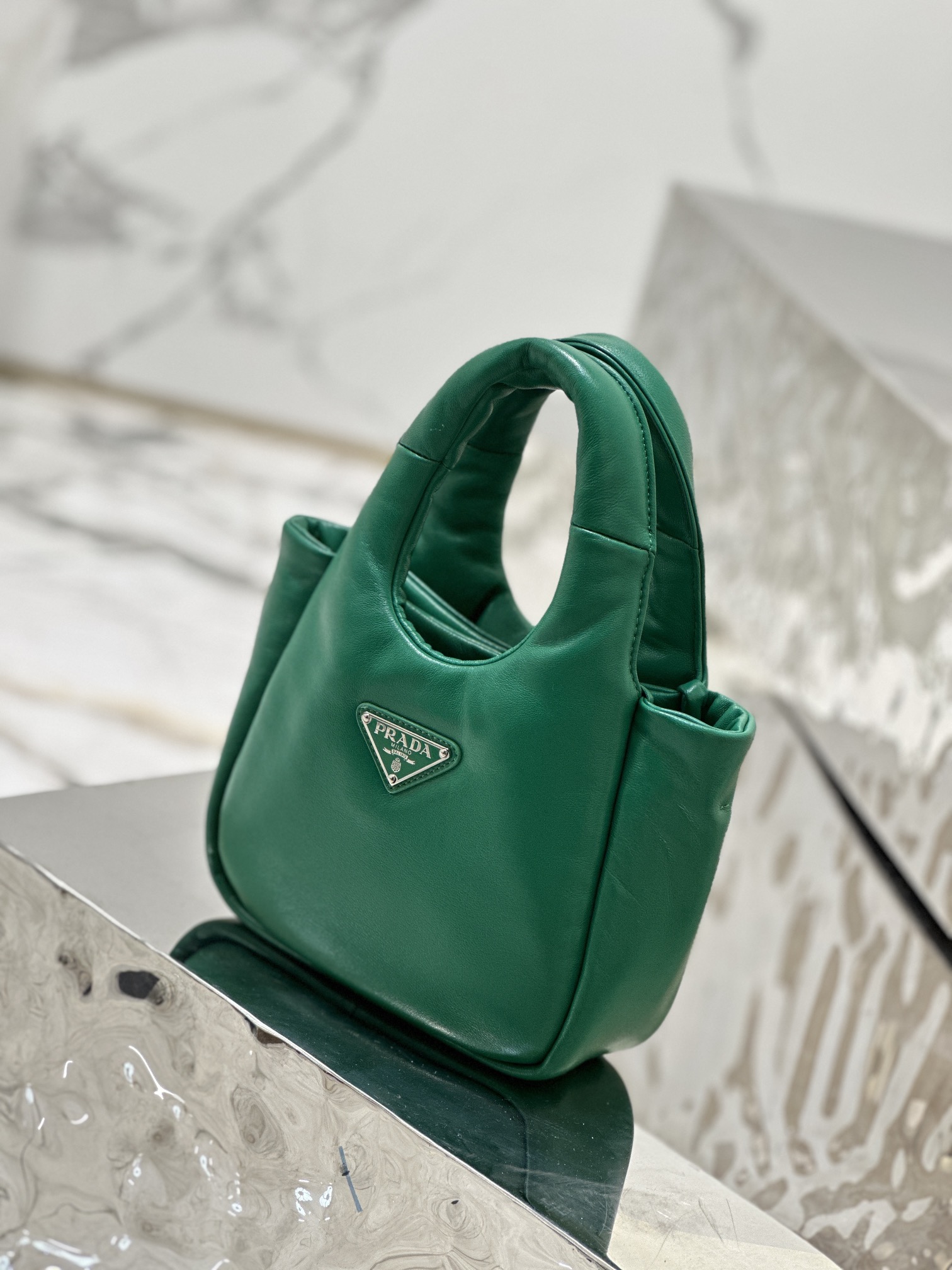 Prada 1BA359 Small Padded Prada Soft Nappa-Leather Bag Green