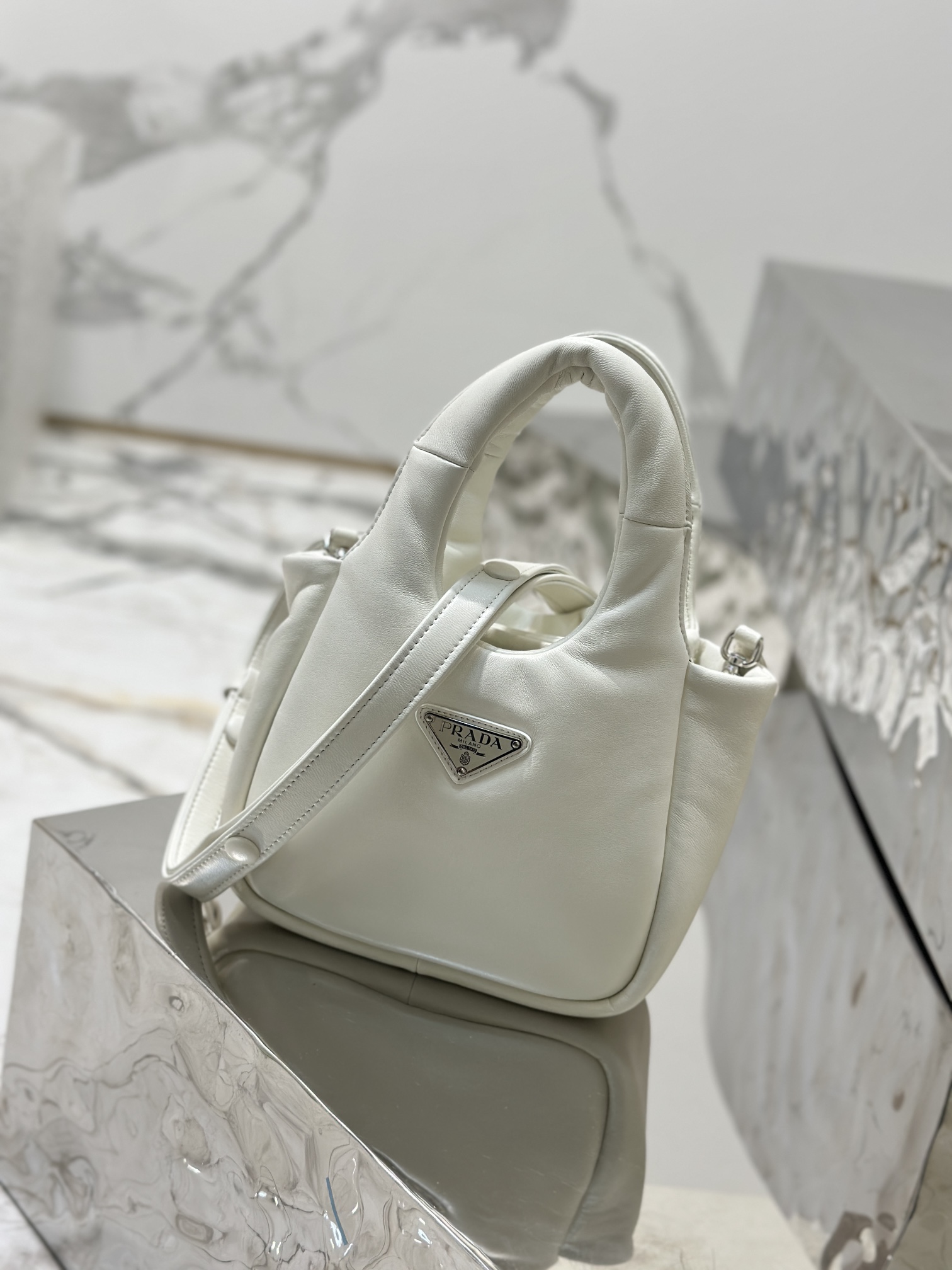 Prada 1BA359 Small Padded Prada Soft Nappa-Leather Bag White