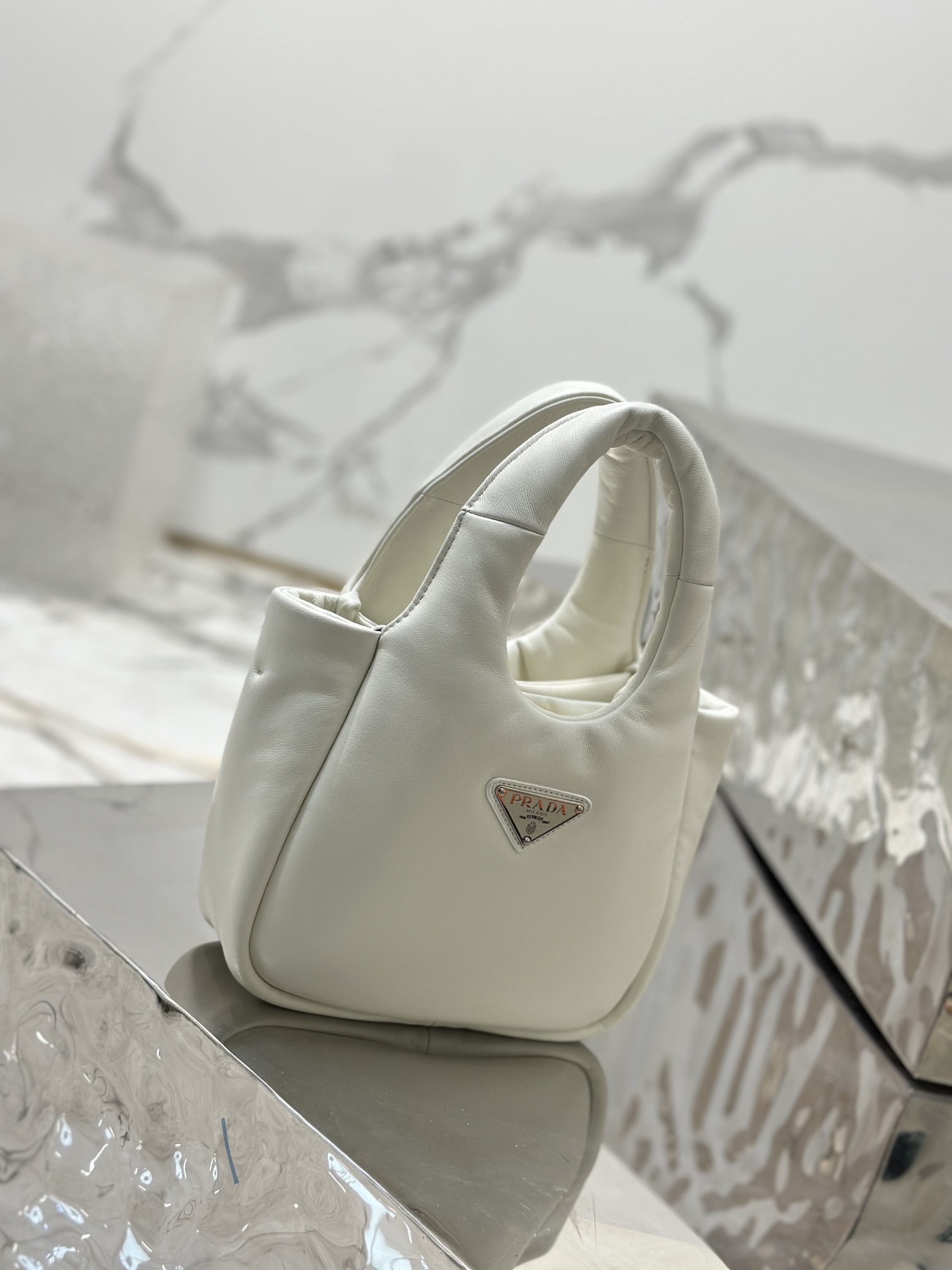 Prada 1BA359 Small Padded Prada Soft Nappa-Leather Bag White