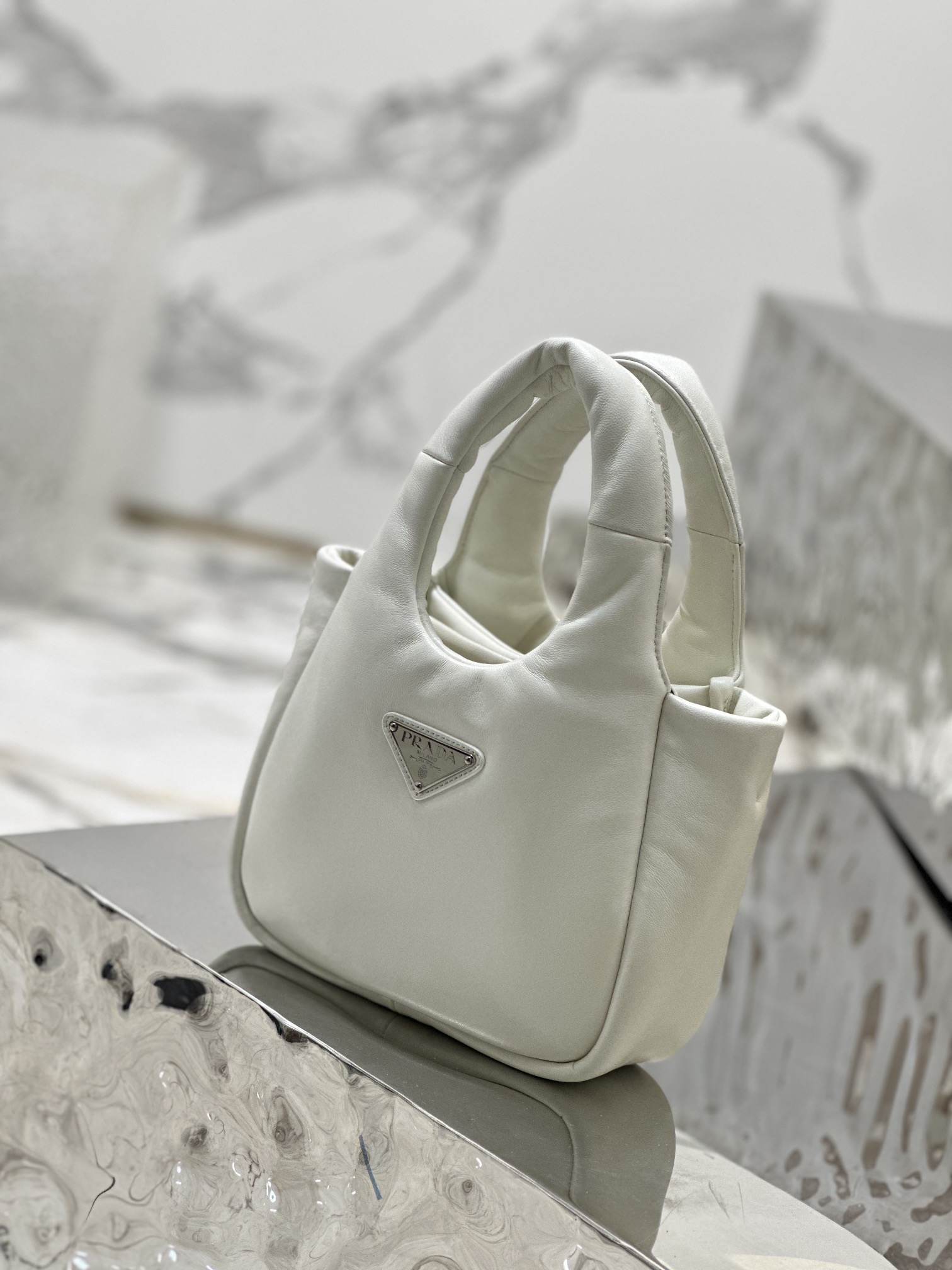 Prada 1BA359 Small Padded Prada Soft Nappa-Leather Bag White