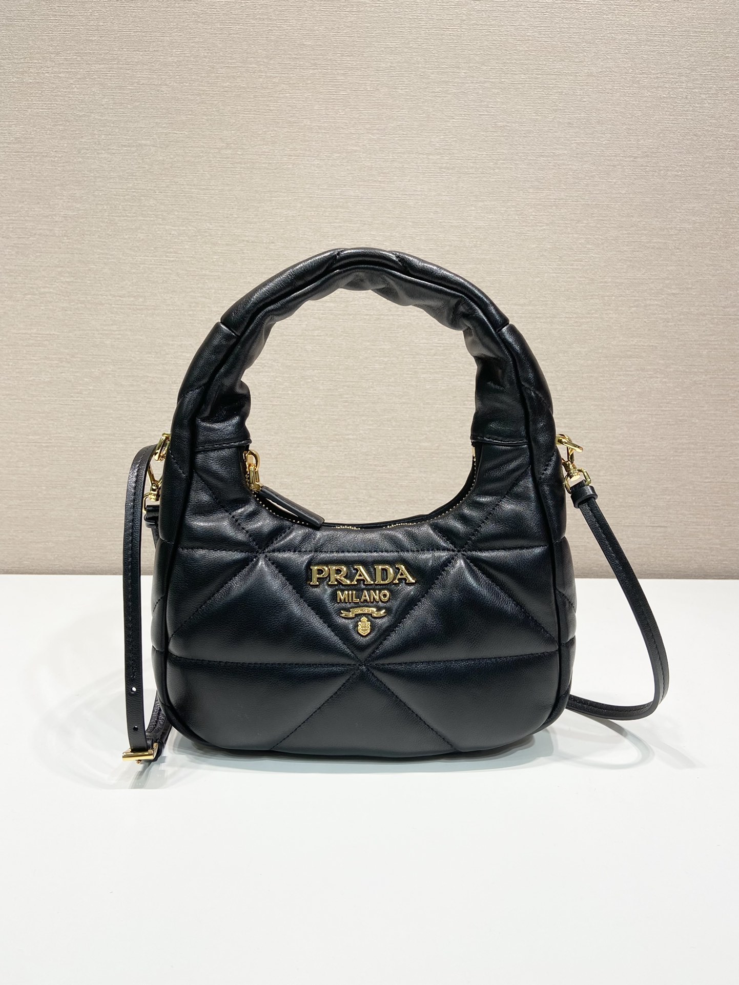 Prada 1BA384 Nappa-leather mini bag with topstitching Black