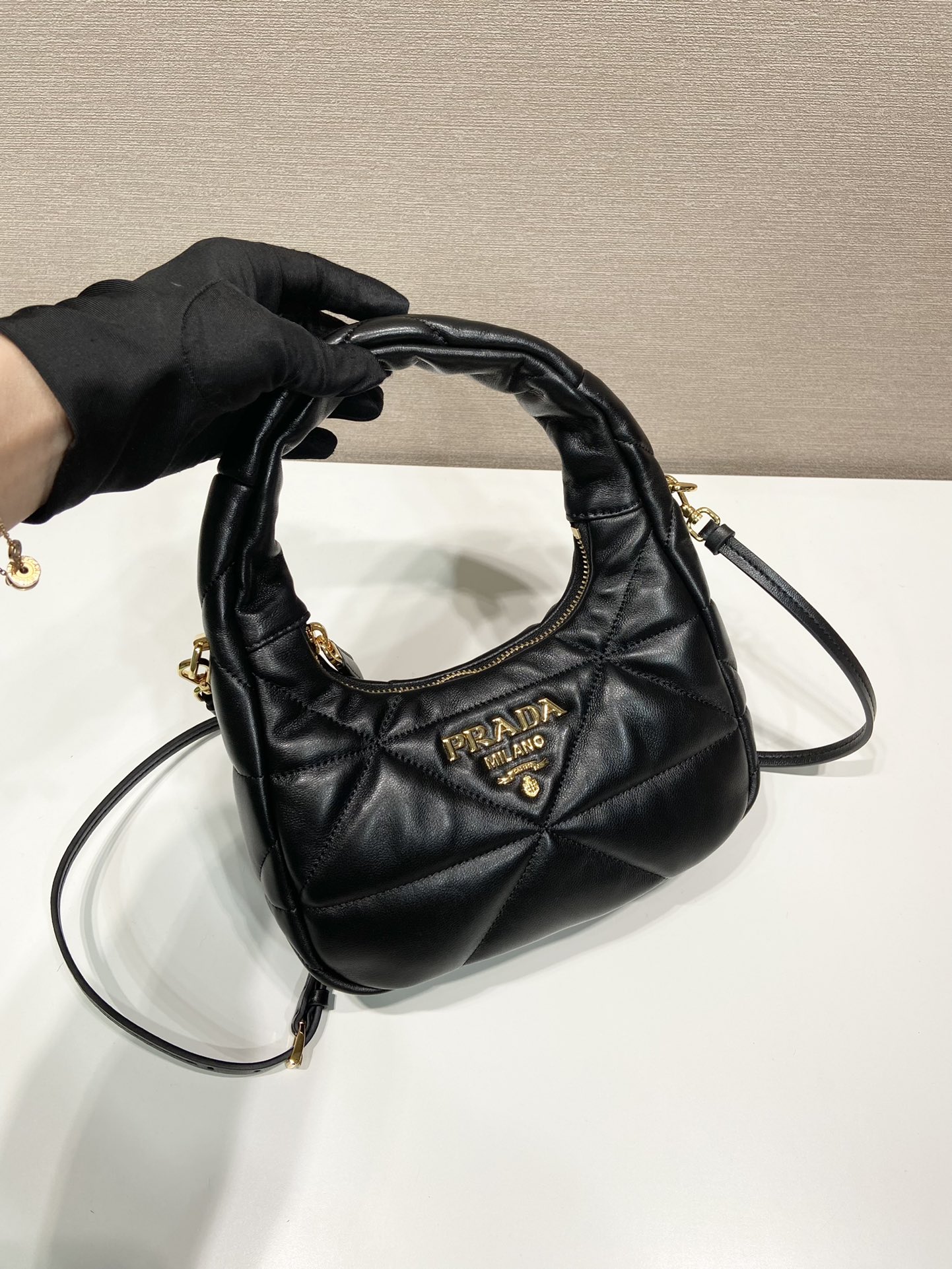 Prada 1BA384 Nappa-leather mini bag with topstitching Black