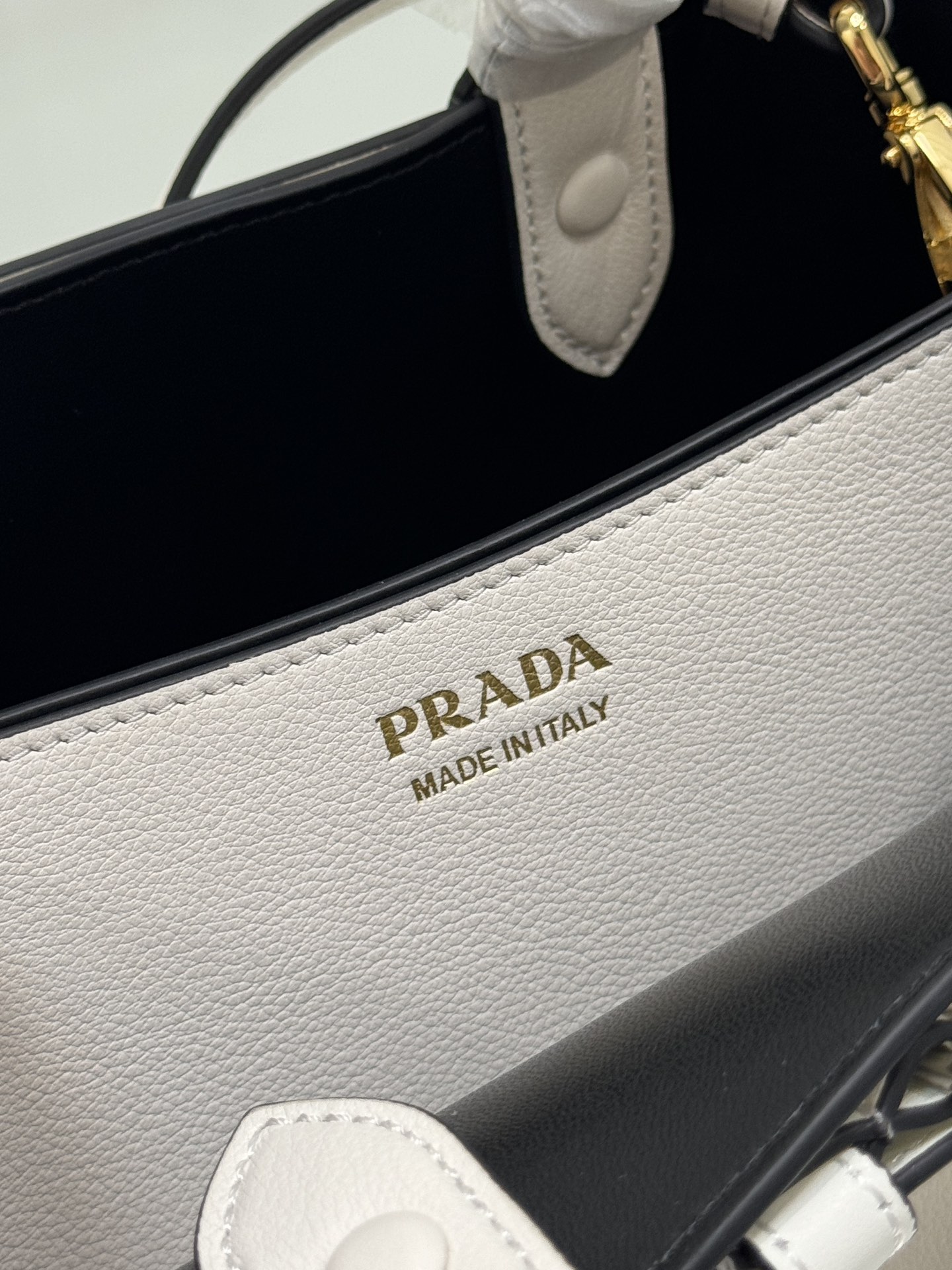 Prada 1BA434 Buckle Medium Leather Handbag with Belt White