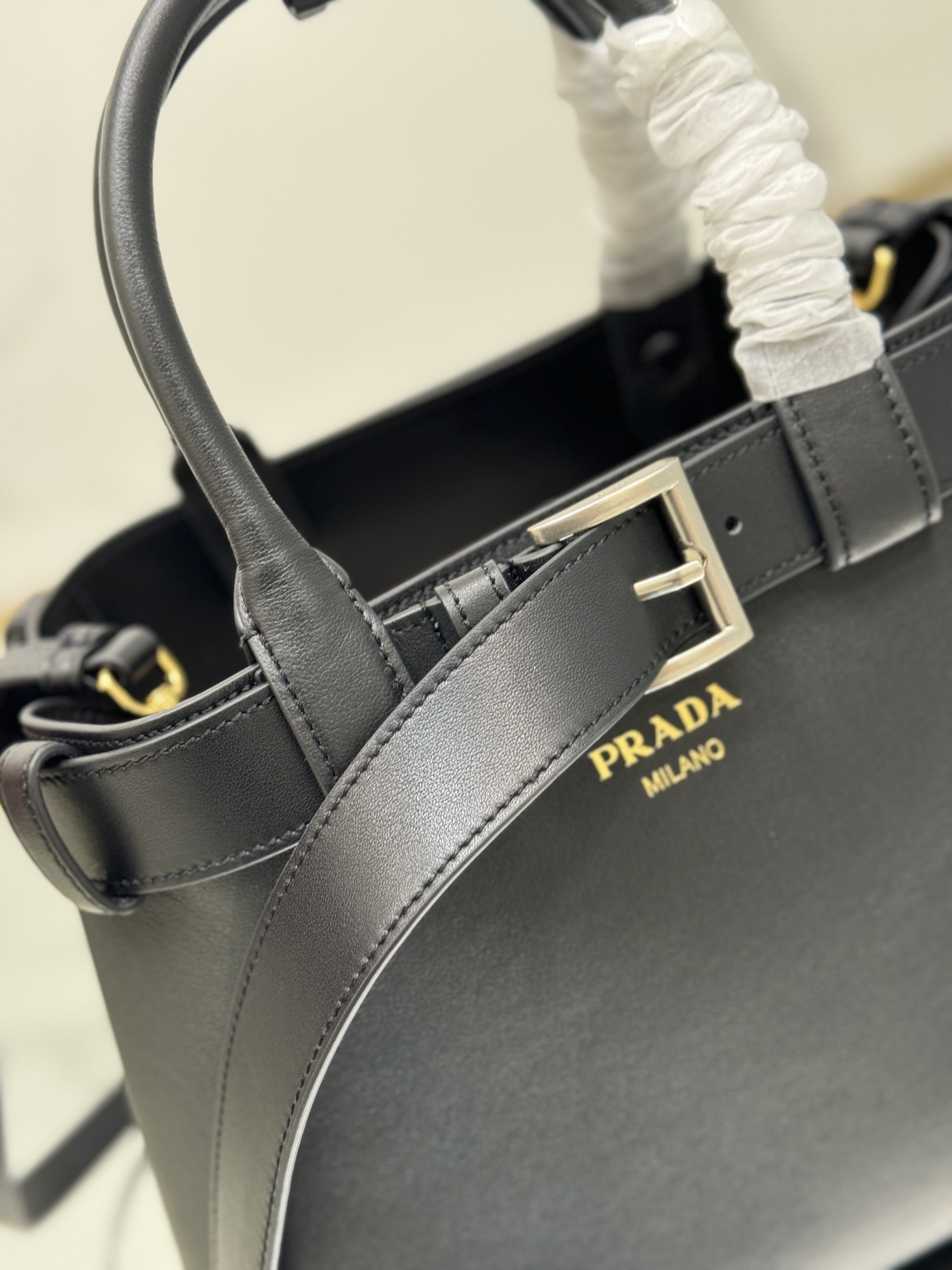 Prada 1BA434 Buckle Medium Leather Handbag with Belt