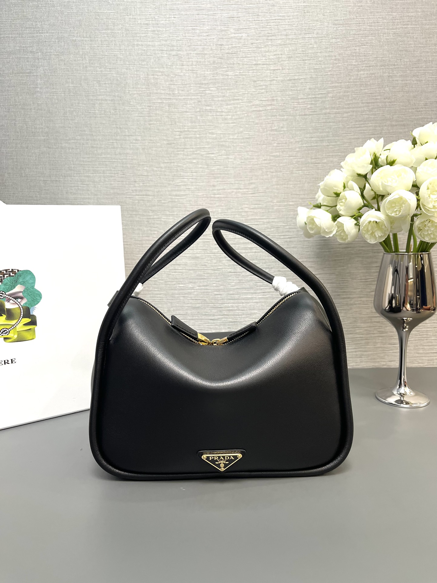 Prada 1BA451 Leather Handbag Black