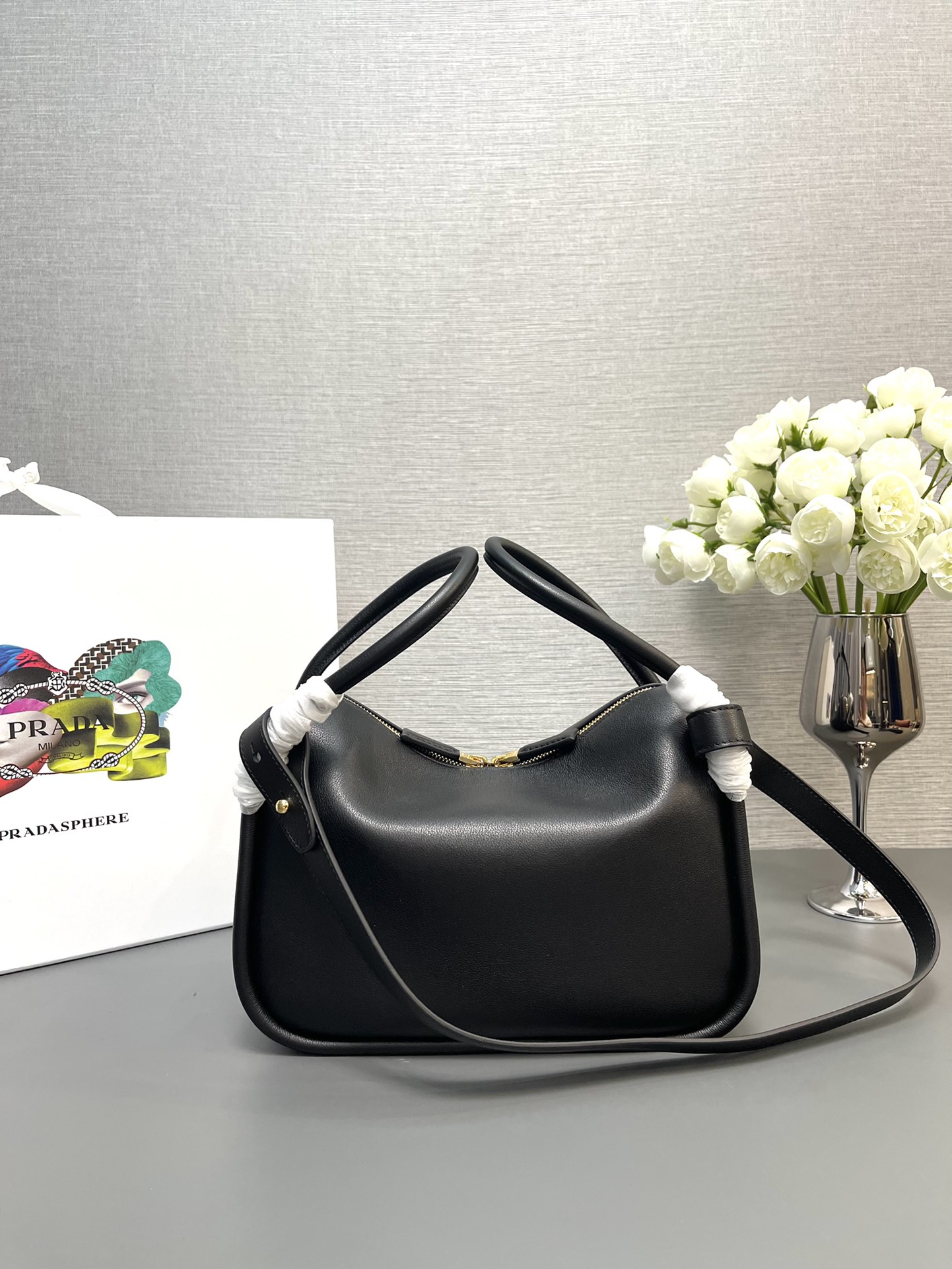 Prada 1BA451 Leather Handbag Black