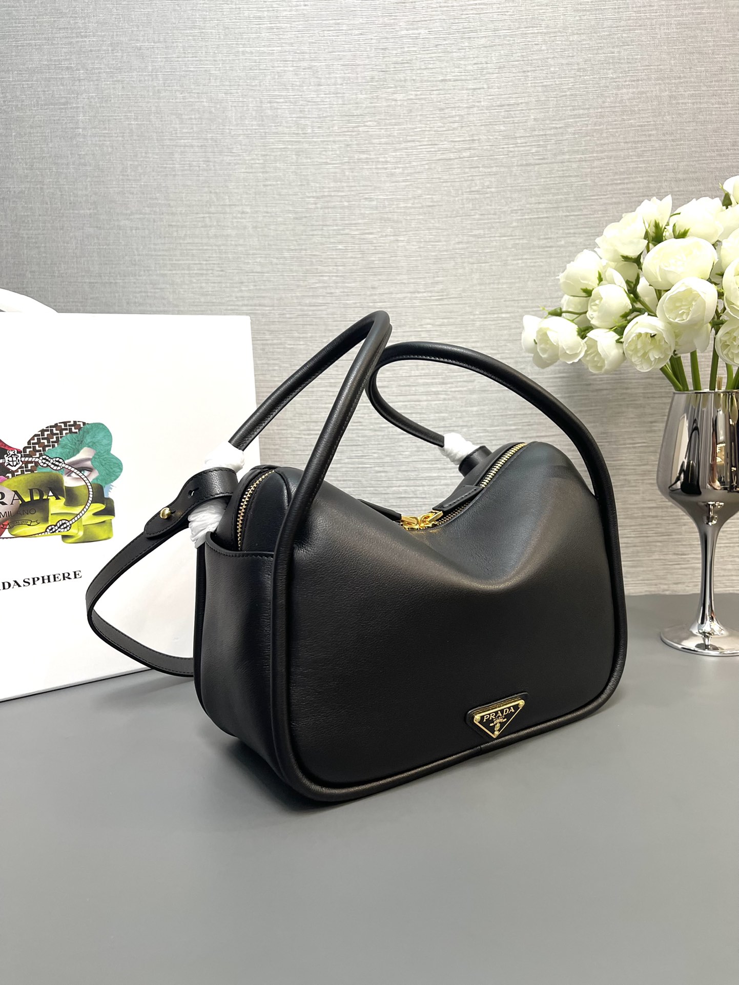 Prada 1BA451 Leather Handbag Black