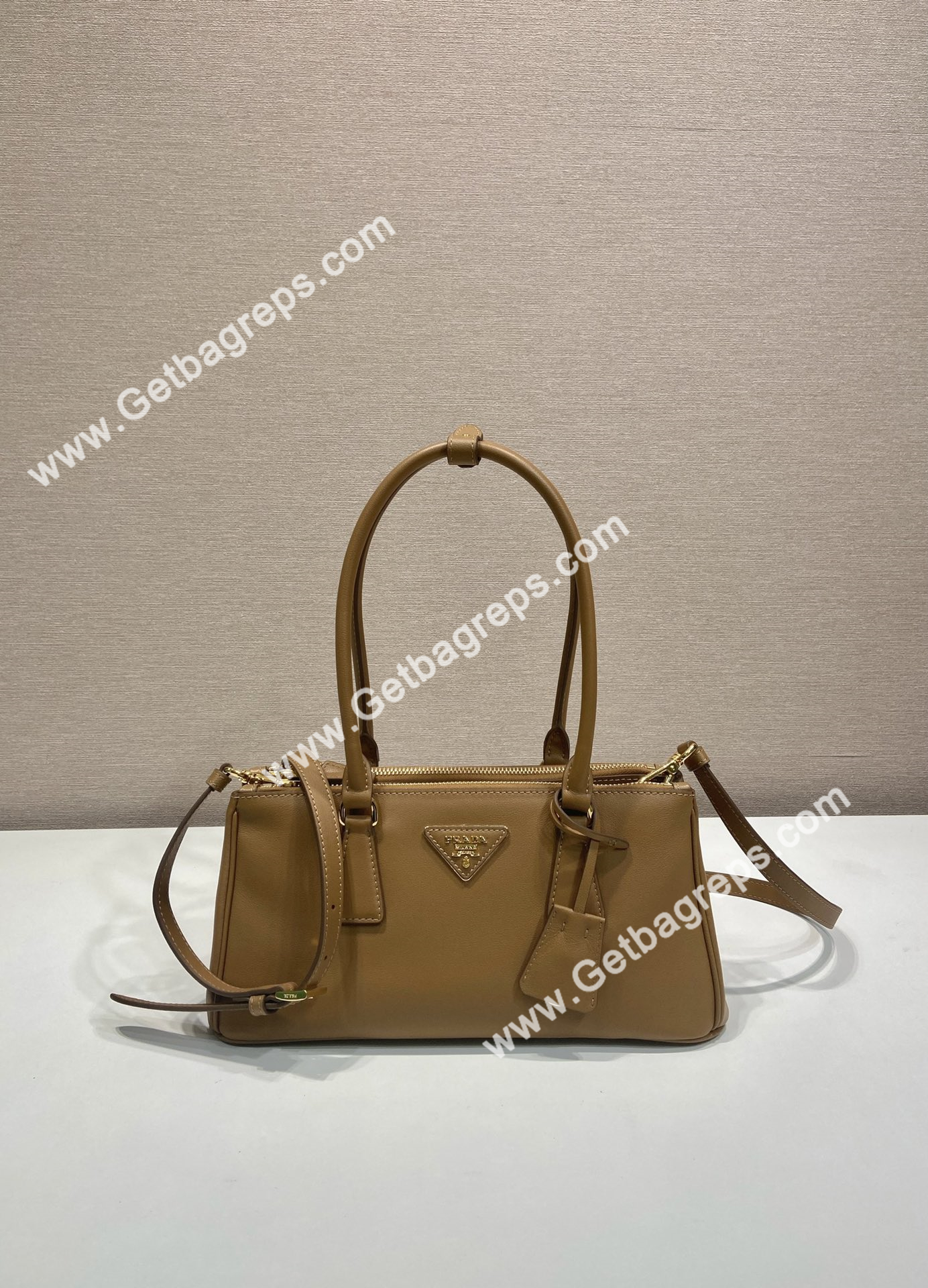 Prada 1BA457 Medium Prada Galleria Lleather Bag Caramel