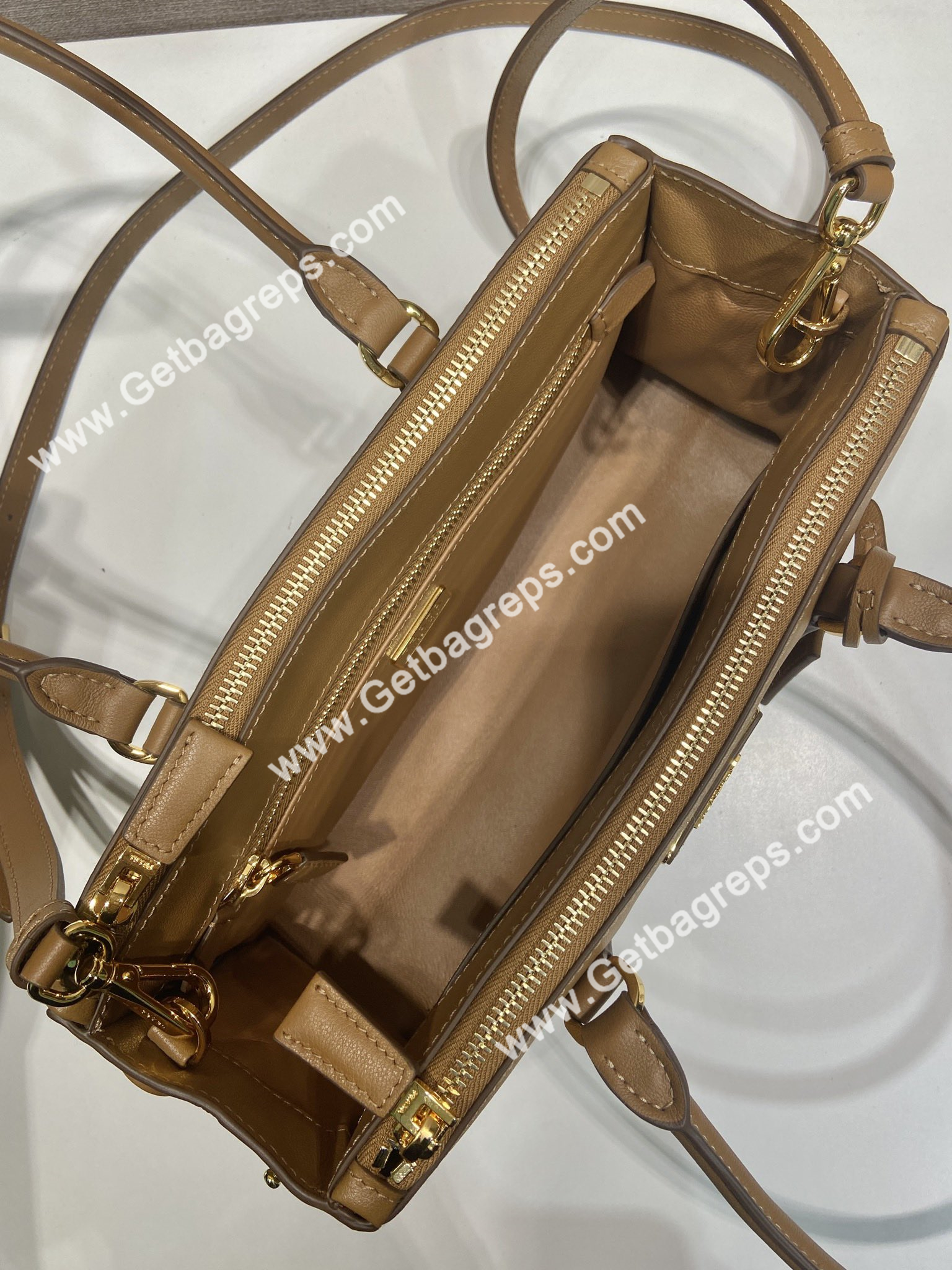 Prada 1BA457 Medium Prada Galleria Lleather Bag Caramel