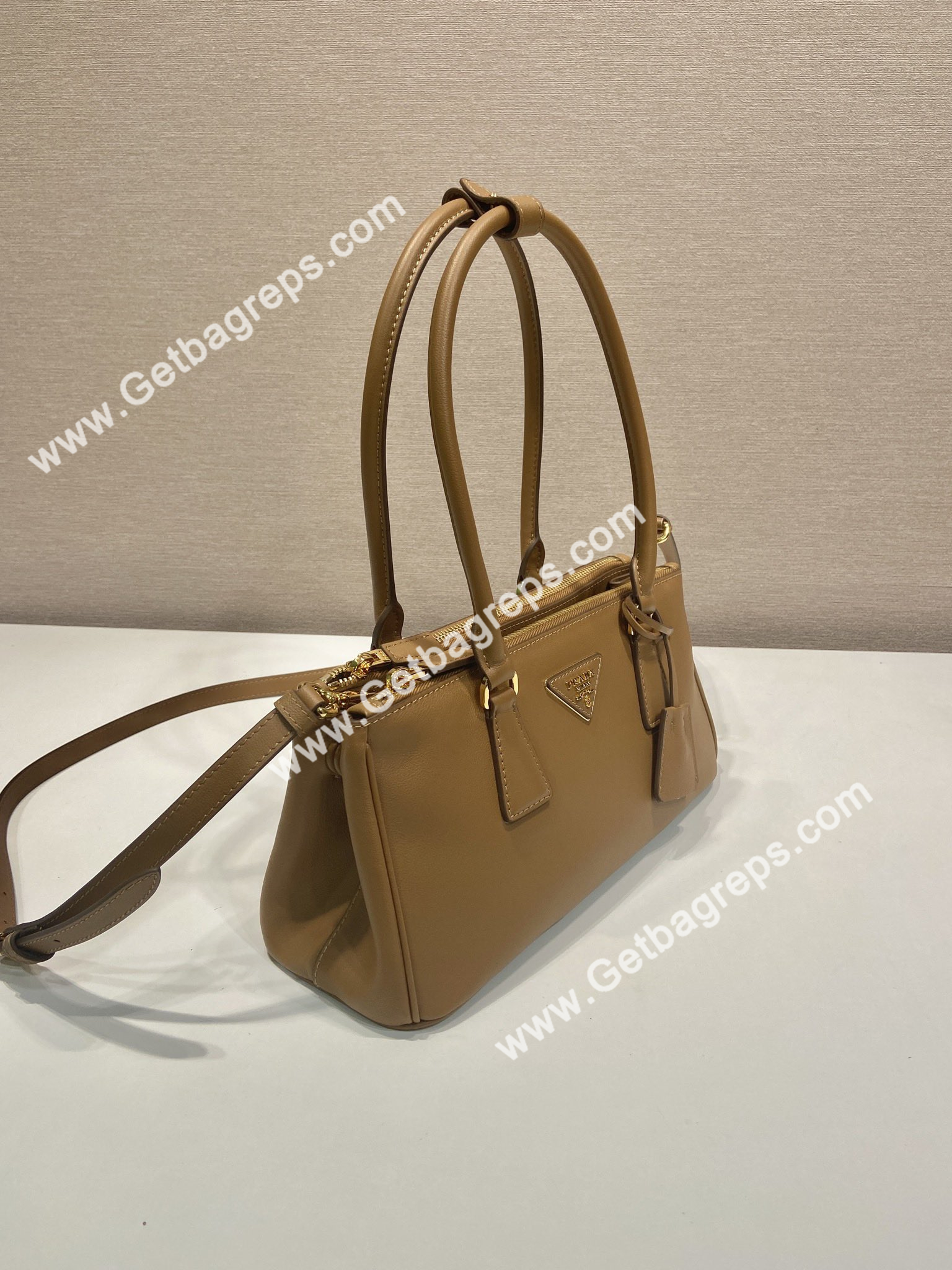Prada 1BA457 Medium Prada Galleria Lleather Bag Caramel