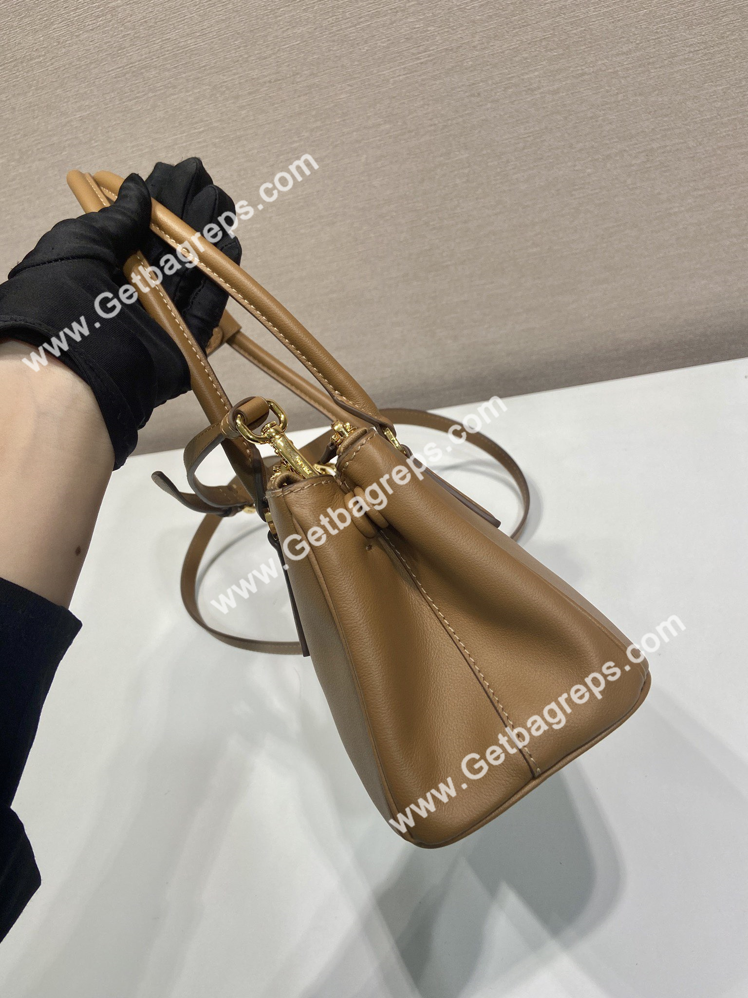 Prada 1BA457 Medium Prada Galleria Lleather Bag Caramel